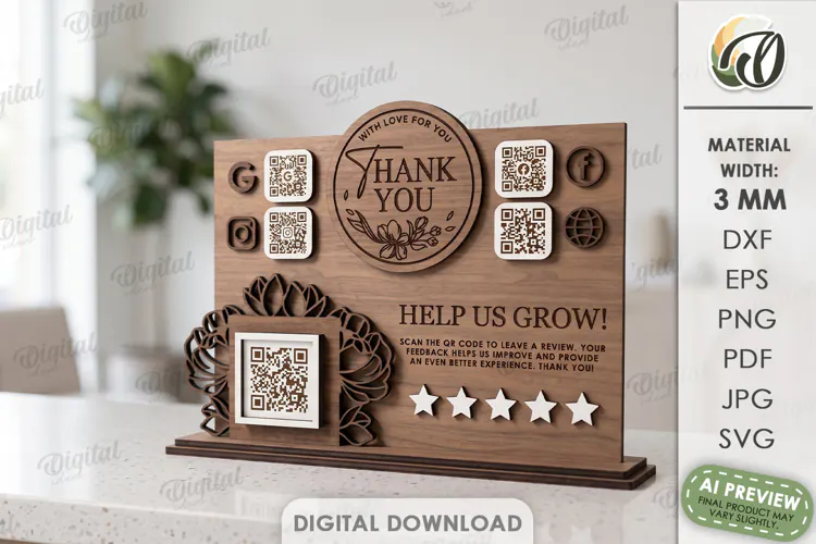 Business Sign Laser Cut. Standing Decor. Review SIgn SVG