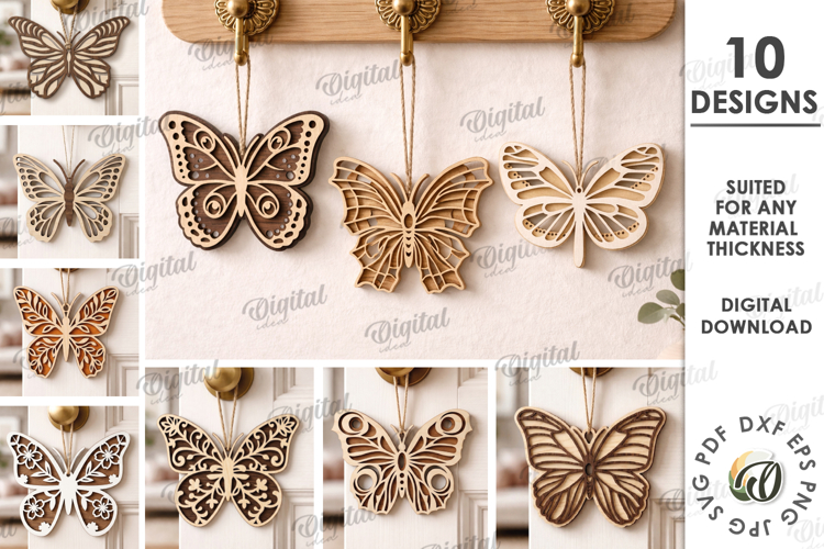 3D Butterflies Bundle Laser Cut. Door Knob Hanger SVG