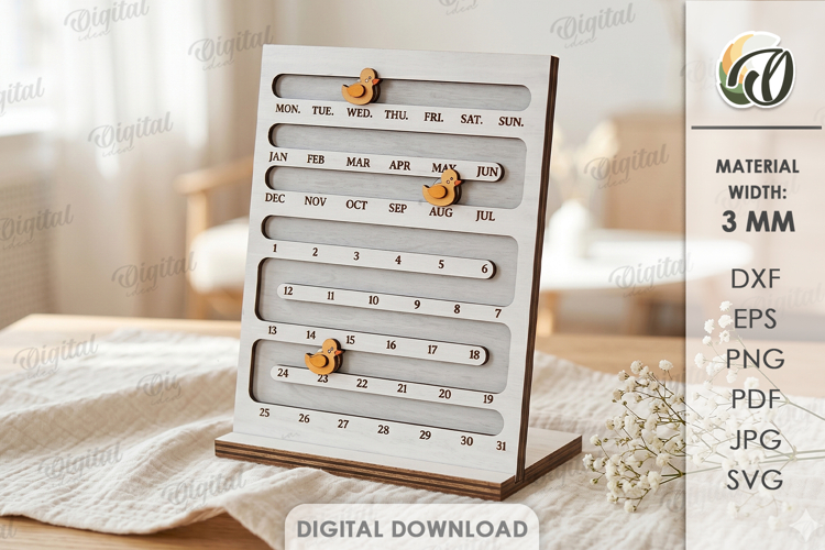 Perpetual Calendar Laser Cut. Desk Calendar SVG