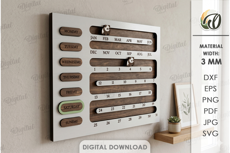Perpetual Calendar Laser Cut. Wall Calendar SVG