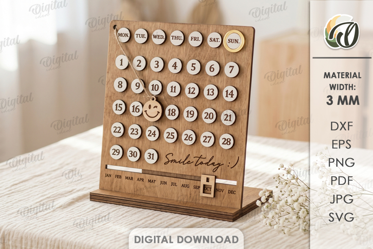 Perpetual Calendar Laser Cut. Desk Calendar SVG
