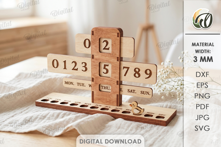 Perpetual Calendar Laser Cut. Desk Calendar SVG