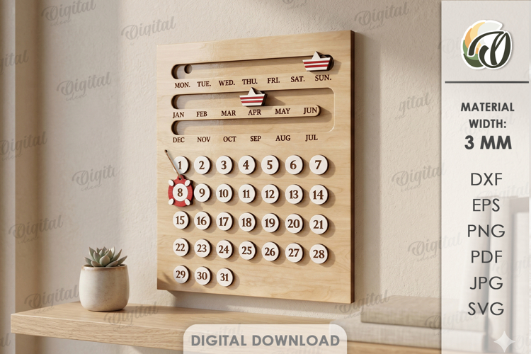 Perpetual Calendar Laser Cut. Wall Calendar SVG