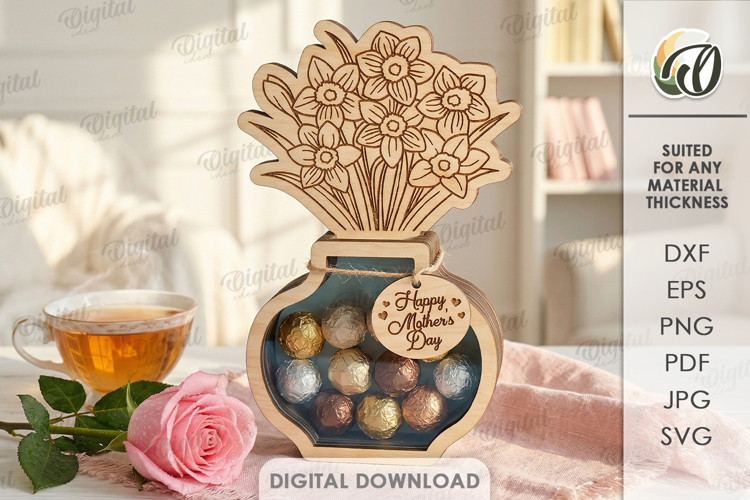3D Candy holder vase Laser Cut. Mothers day gift SVG