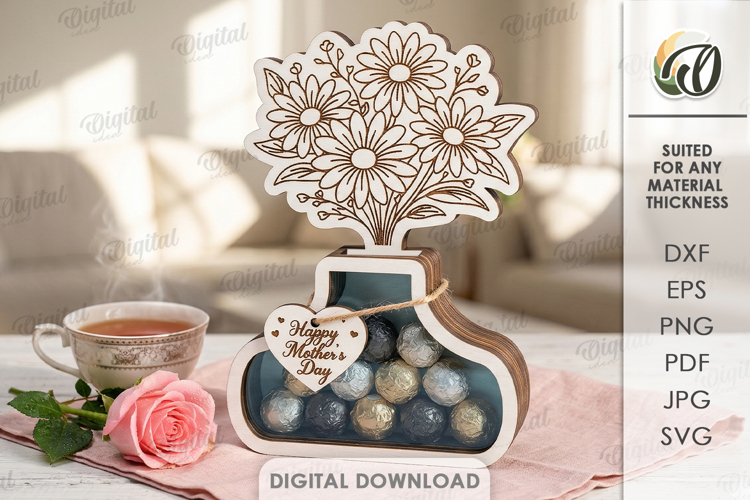 3D Candy holder vase Laser Cut. Mothers day gift SVG