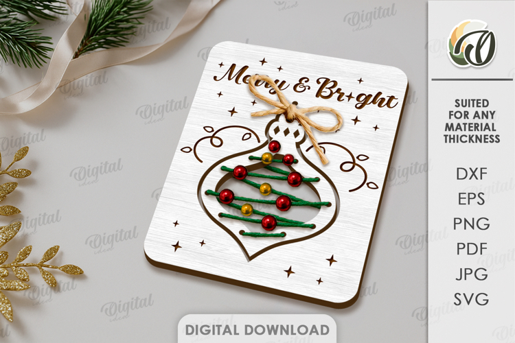 Christmas Card With Ornament Laser Cut. Christmas SVG