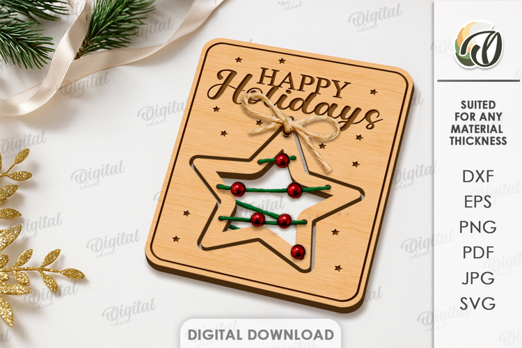 Christmas Card With Ornament Laser Cut. Christmas SVG
