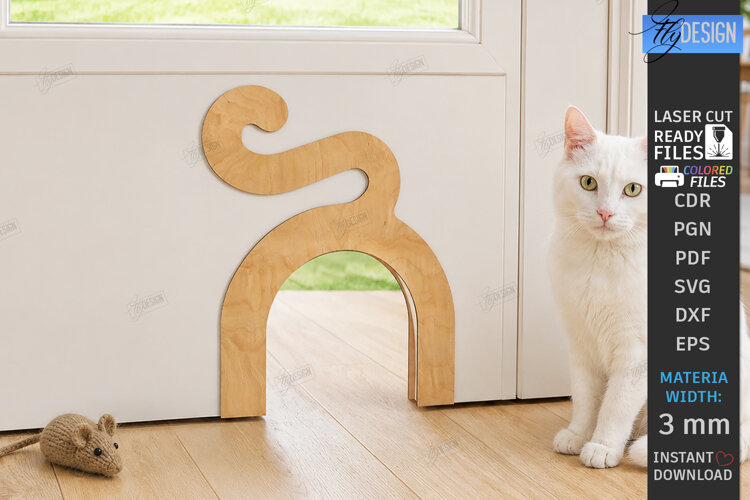 Wooden Cat Portal Door Laser Cut | Interior Cat Door Frame example image 1