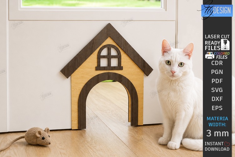 Wooden Cat Portal Door Laser Cut | Interior Cat Door Frame