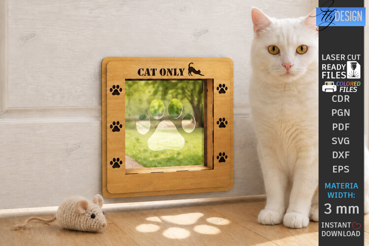 Wooden Cat Portal Door Laser Cut | Interior Cat Door Frame example image 1