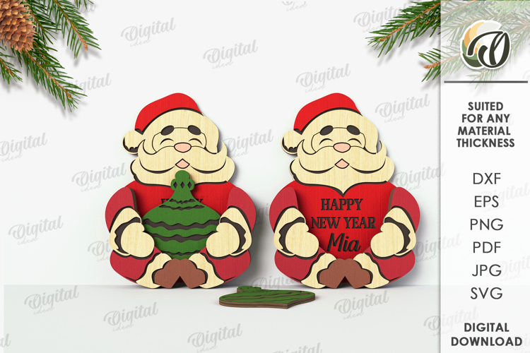 Wooden Christmas Character Lasercut. Santa Claus SVG