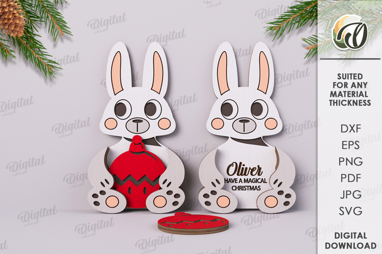 Wooden Christmas Character Lasercut. Rabbit SVG
