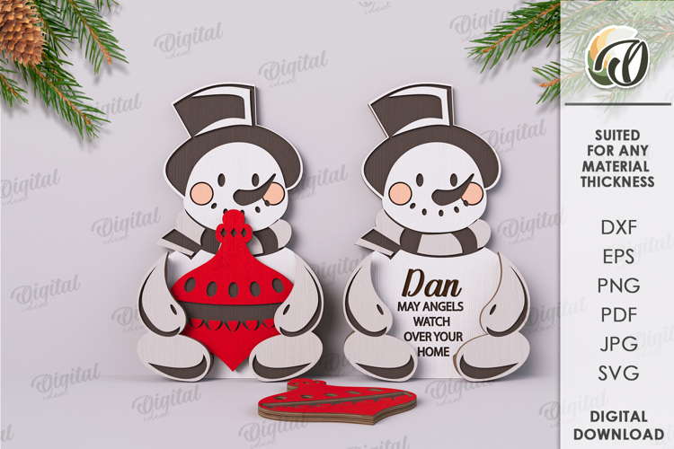 Wooden Christmas Character Lasercut. Snowman SVG