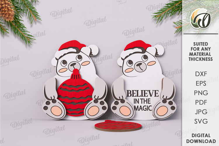 Wooden Christmas Character Lasercut. Polar bear SVG