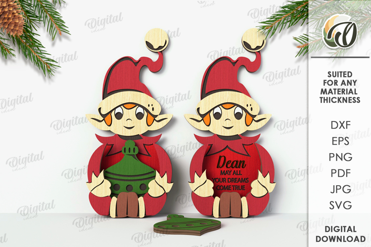 Wooden Christmas Character Lasercut. Christmas Elf SVG