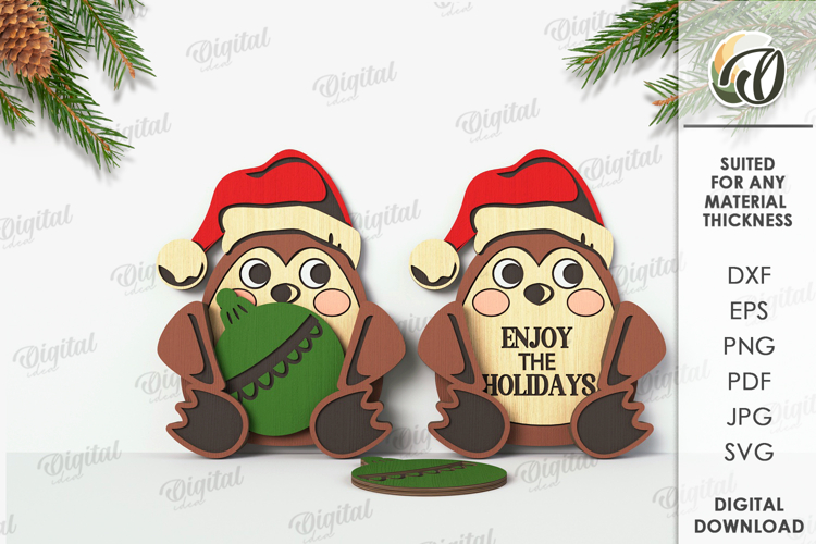 Wooden Christmas Character Lasercut. Penguin SVG