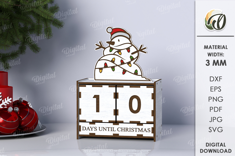 3D Christmas Countdown Laser Cut. Countdown Calendar SVG