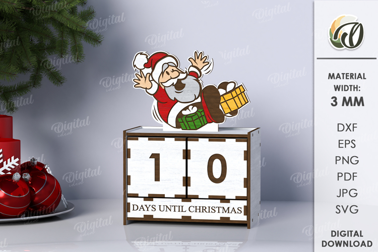 3D Christmas Countdown Laser Cut. Countdown Calendar SVG