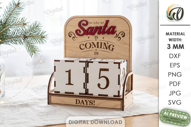 Christmas Countdown Calendar Laser Cut. Advent Calendar SVG example image 1