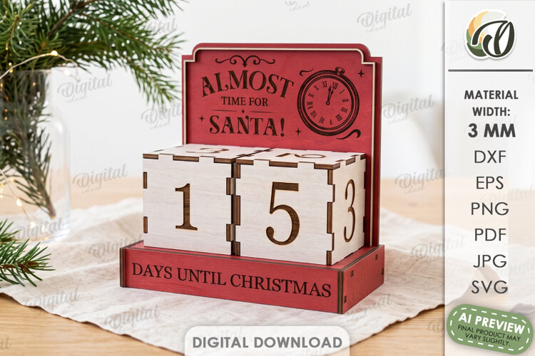 Christmas Countdown Calendar Laser Cut. Advent Calendar SVG example image 1