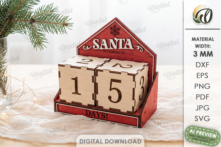 Christmas Countdown Calendar Laser Cut. Advent Calendar SVG