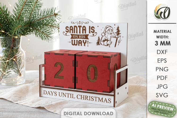 Christmas Countdown Calendar Laser Cut. Advent Calendar SVG