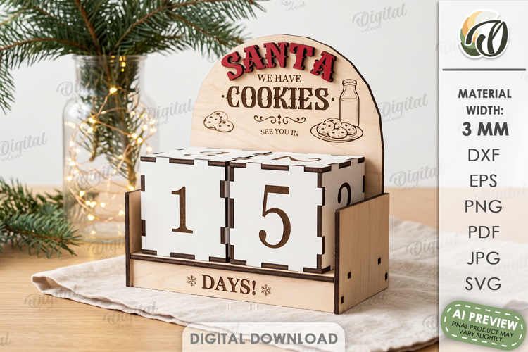 Christmas Countdown Calendar Laser Cut. Advent Calendar SVG