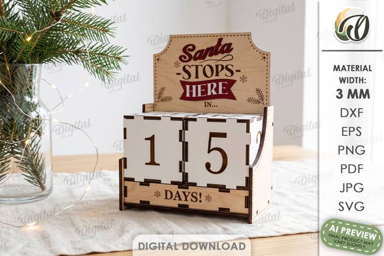 Christmas Countdown Calendar Laser Cut. Advent Calendar SVG