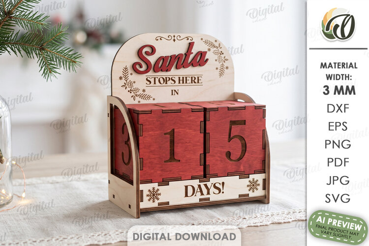 Christmas Countdown Calendar Laser Cut. Advent Calendar SVG example image 1