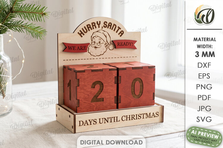 Christmas Countdown Calendar Laser Cut. Advent Calendar SVG example image 1