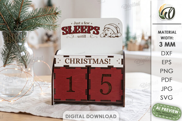 Christmas Countdown Calendar Laser Cut. Advent Calendar SVG example image 1