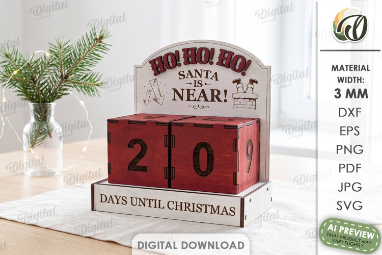 Christmas Countdown Calendar Laser Cut. Advent Calendar SVG example image 1