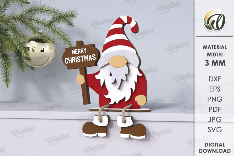 Wooden Christmas Gnome Laser Cut . Christmas Decor SVG