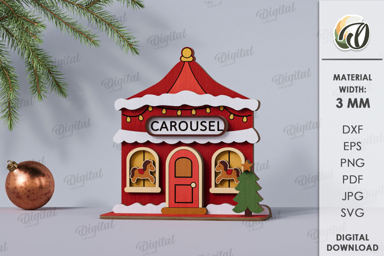 Wooden Christmas House Laser Cut. Christmas Stand Decor SVG