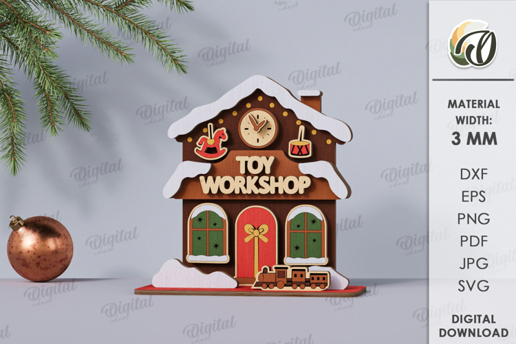 Wooden Christmas House Laser Cut. Christmas Stand Decor SVG