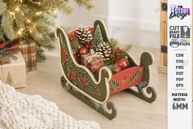 3D Christmas Sleigh Laser Cut | Wooden Santa Sleigh Laser example image 1