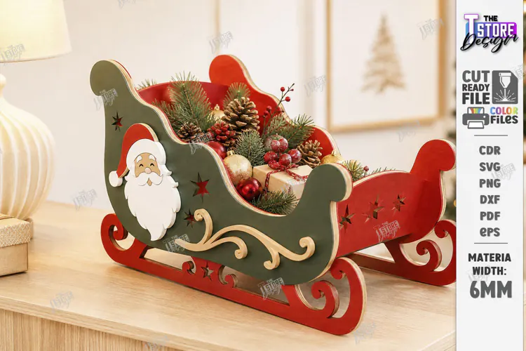 3D Christmas Sleigh Laser Cut | Wooden Santa Sleigh Laser