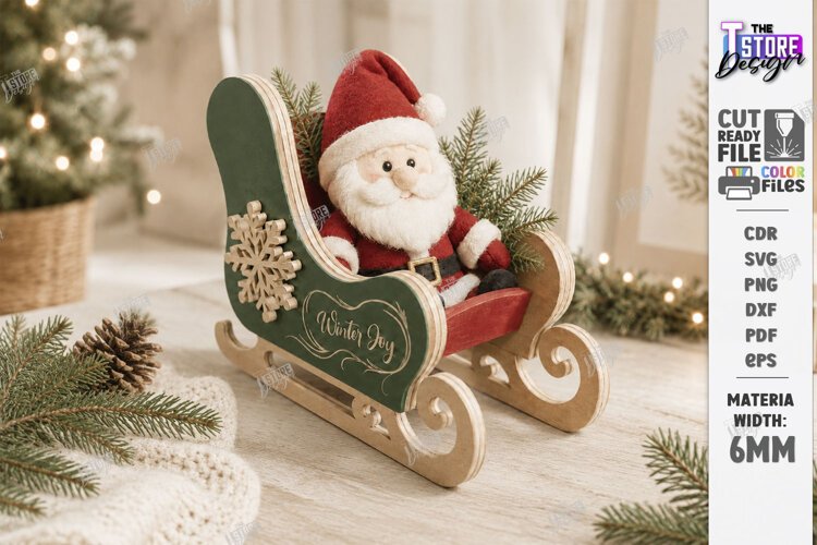 3D Christmas Sleigh Laser Cut | Wooden Santa Sleigh Laser example image 1