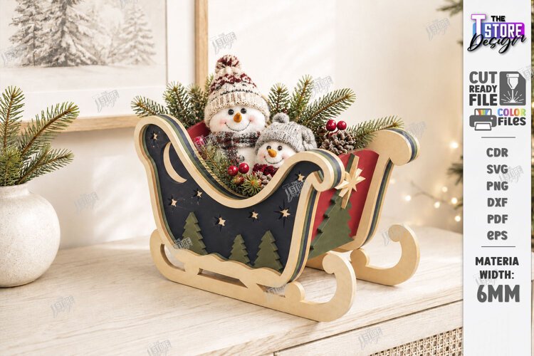 3D Christmas Sleigh Laser Cut | Wooden Santa Sleigh Laser example image 1