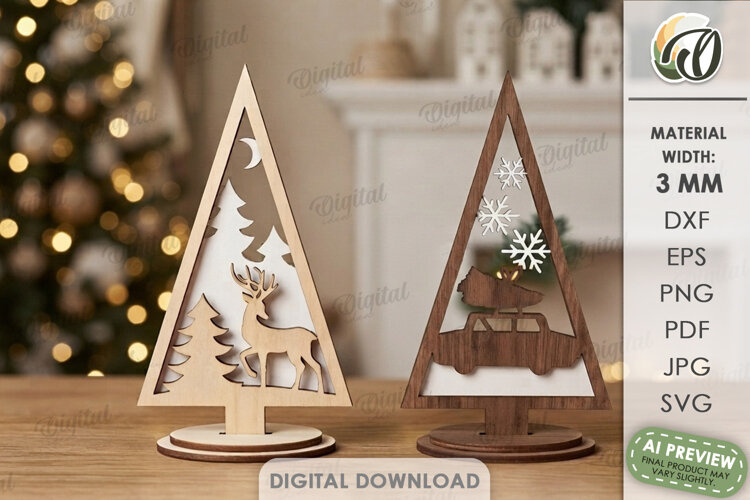 Christmas Tree Shelf Sitter Laser Cut. Standing Decor SVG example image 1