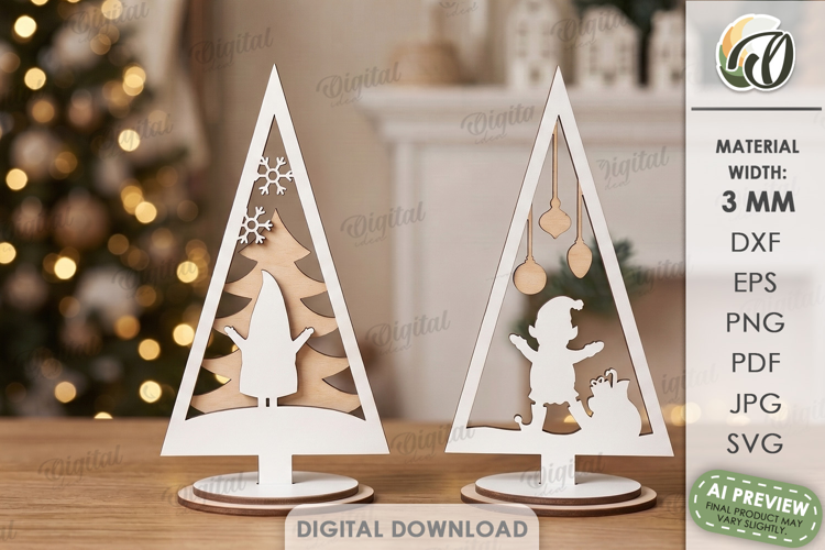 Christmas Tree Shelf Sitter Laser Cut. Standing Decor SVG