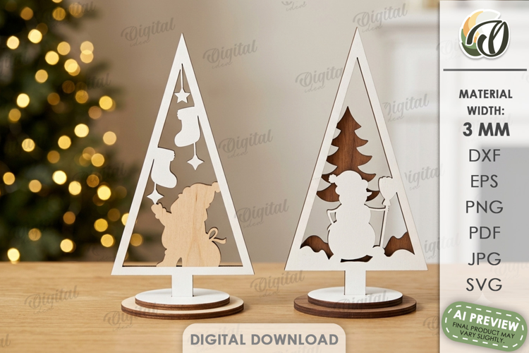 Christmas Tree Shelf Sitter Laser Cut. Standing Decor SVG