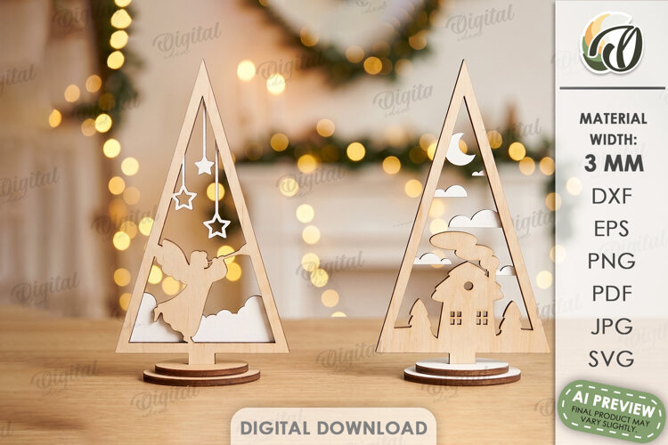 Christmas Tree Shelf Sitter Laser Cut. Standing Decor SVG example image 1