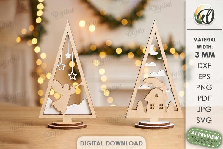 Christmas Tree Shelf Sitter Laser Cut. Standing Decor SVG