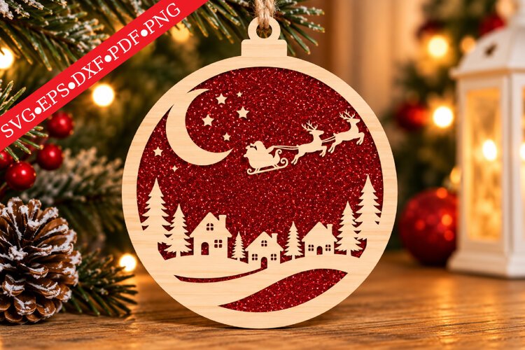 Wooden Christmas Village Ornament SVG example image 1