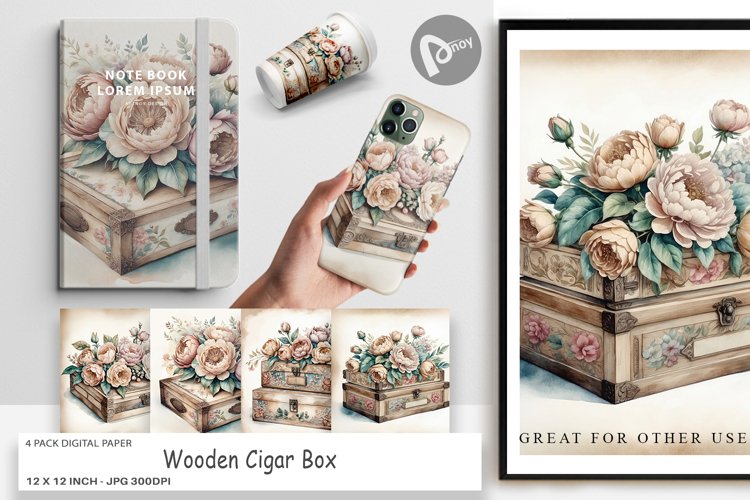 Digital Paper Wooden Cigar Box