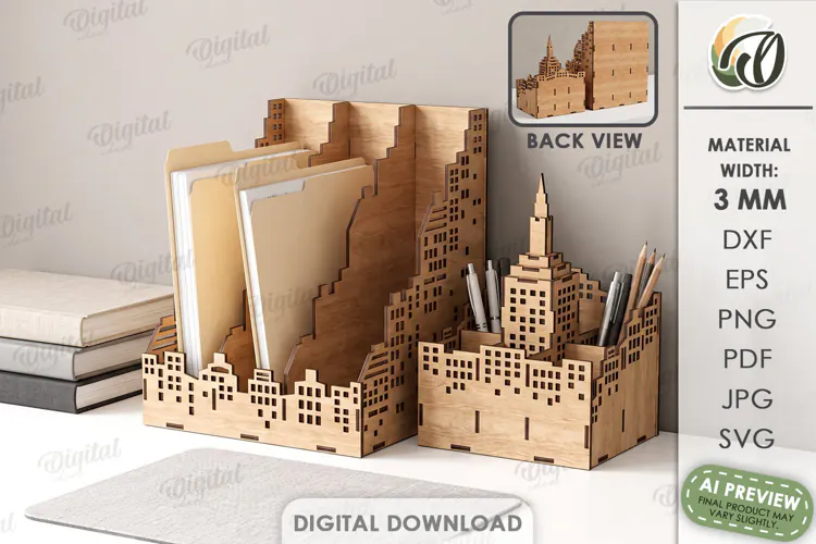 City Organizer Laser Cut. Desk Organizer. Pencil Holder SVG