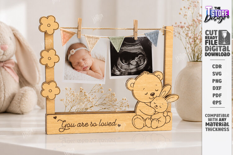 Clothespin Baby Photo Frame Laser Cut | New Born Laser | CNC example image 1