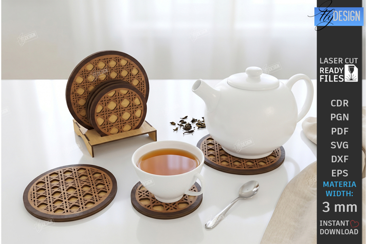 Wooden Coasters Laser Cut Kit | Layered Coasters with Holder