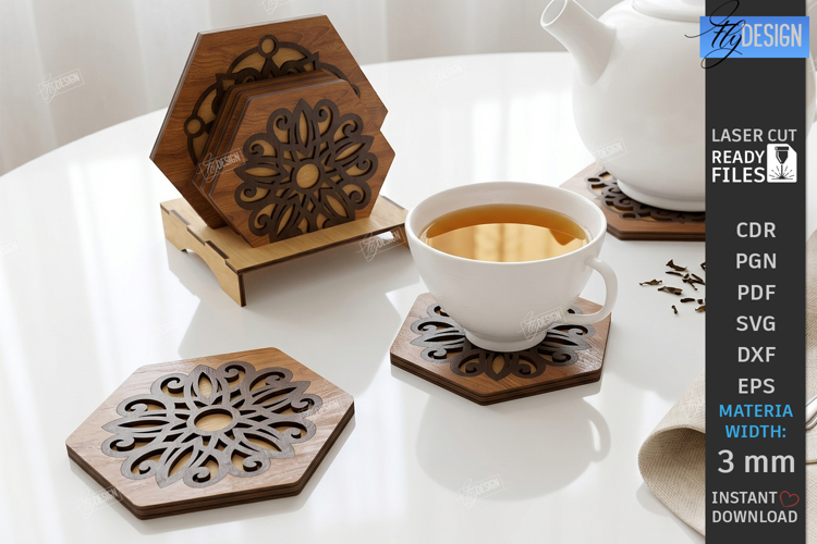 Wooden Coasters Laser Cut Kit | Layered Coasters with Holder